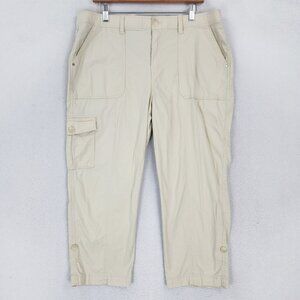 Chicos Pants Womens 3 Cream 16 Cargo Cropped Roll Hem High Rise Utility Casual